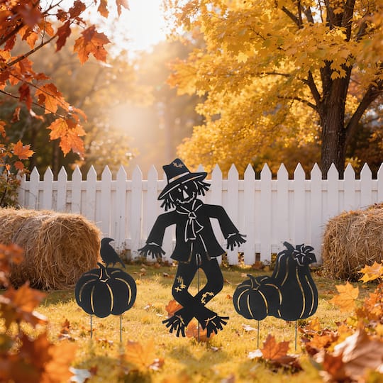 Glitzhome® Set of 3 Fall Metal Scarecrow Silhouette Yard Stakes